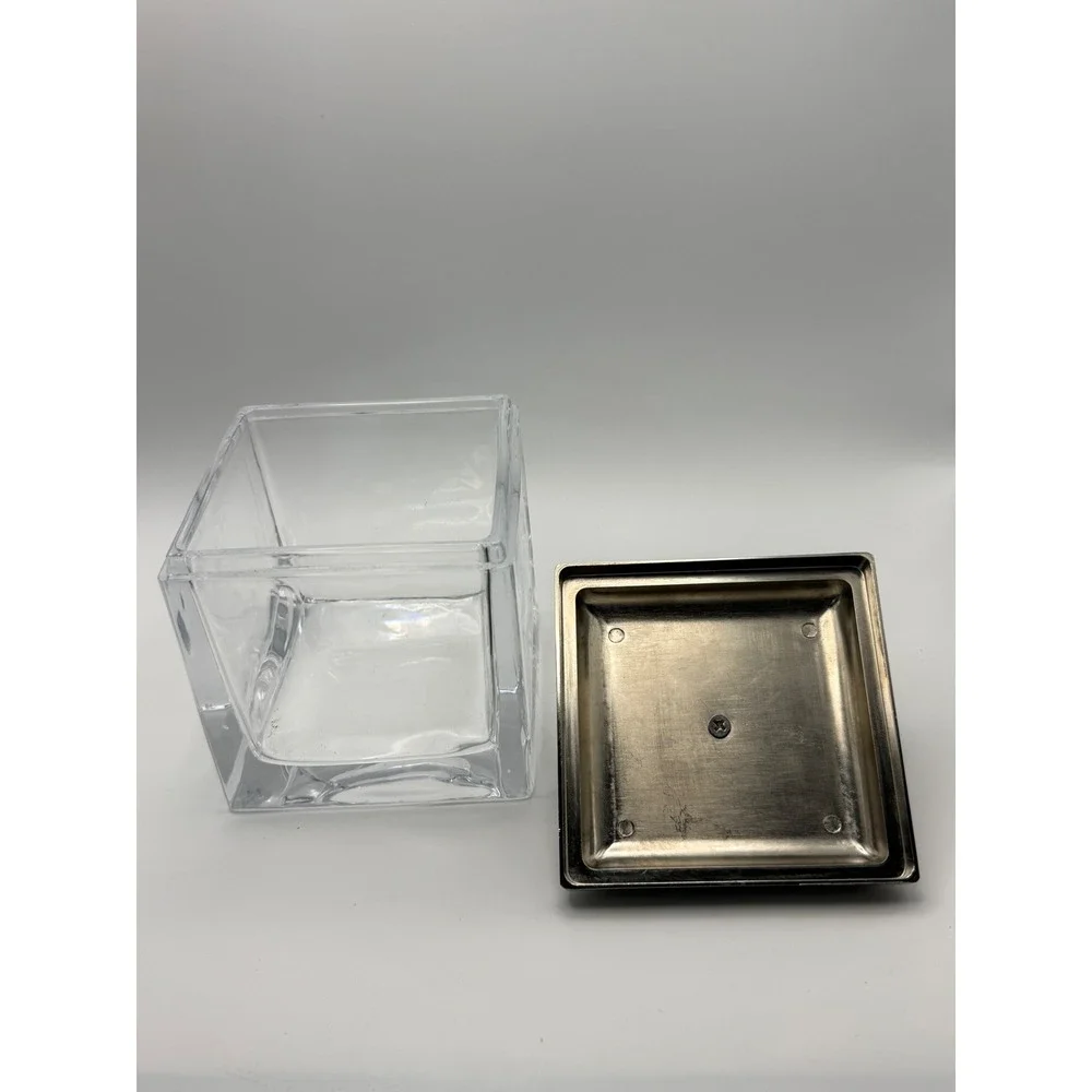 Modern Square Clear Glass Apothecary Canister Polished Silver Metal Lid
